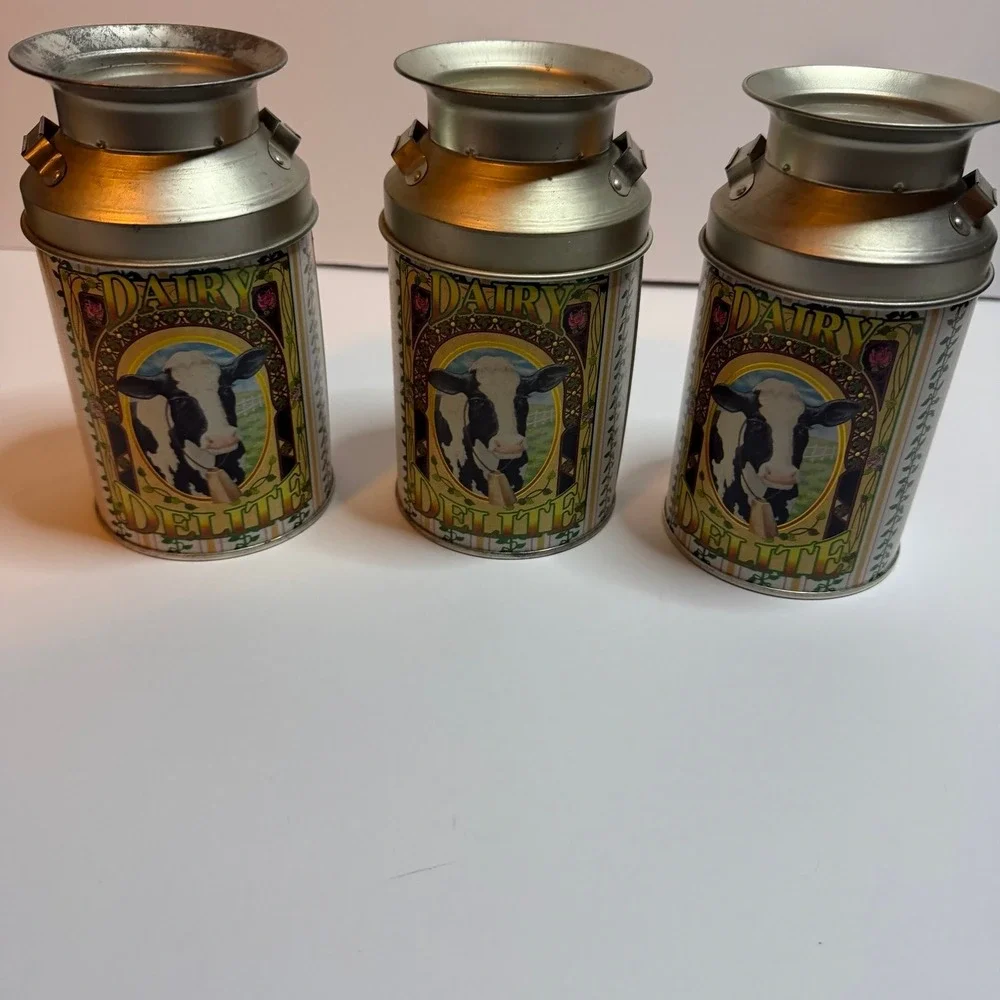 Vintage Dairy Delite Milk Can Tin Canisters Cow Farmhouse Cottagecore Set of 3